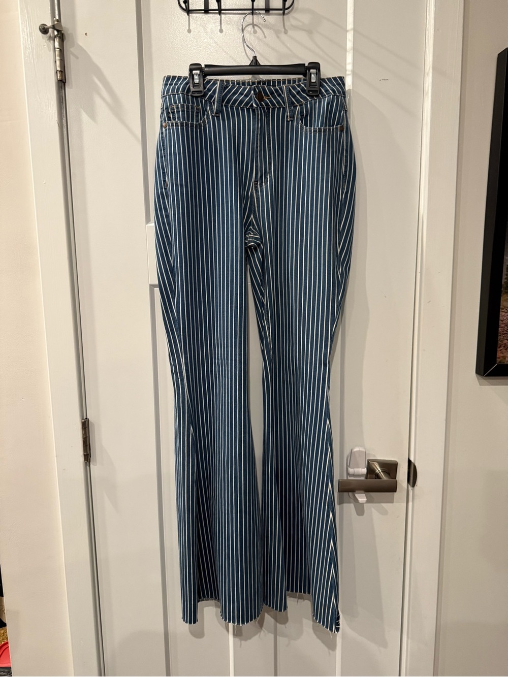 Judy Blue Blue and White Vertical Stripe Wide Leg Jeans
